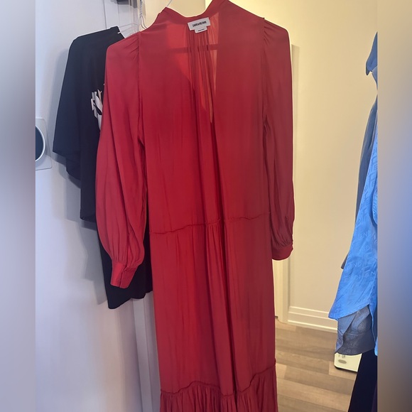 ZADIG & VOLTAIRE Roland Red Satin Silky Long Sleeve Midi Maxi Dress - Picture 8 of 9